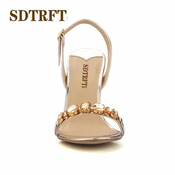 SDTRFT zapatos mujer Concis Pantofi Diamante Sandale de Vară de 10 cm tocuri subtiri de Mare Pompe de femei casual Aur/Argintiu pantofi