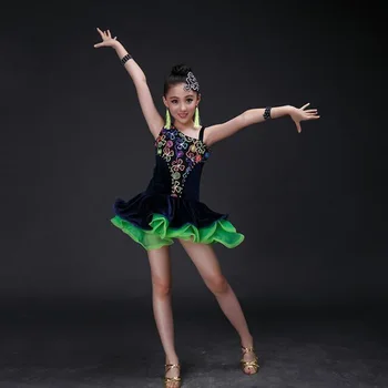 Sequin Fete Dans latino, rochie Dans Copii Balet Jazz Performanță Costume concurs de patinaj rochii kleid sala frauen
