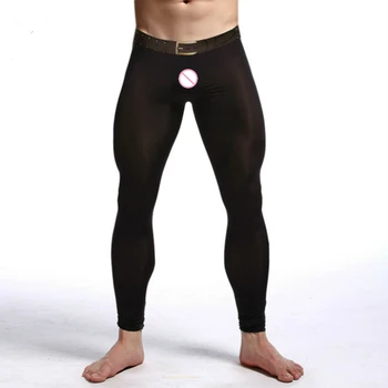 Sexy Bărbați Ultra-Subțire, Mătăsos Lung Johns Termice Pantaloni Moale Pantaloni de Pijama Pijamale Barbati Cool Strans Pur Jambiere Fund