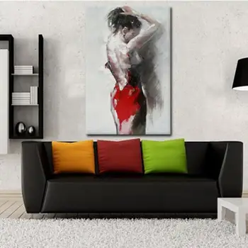 Sexy Femeie în Rochie Roșie Pictură în Ulei Imagini Decorative pentru Casa Uimitor lucru manual Ulei pe Panza Pictura pentru Camera de zi Decor de Arta