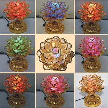 Sfânta 7 LED-uri Colorate Lotus Lampa Budist Furnizează Baza de Aliaj de Schimbare alb Lampa cu 13 Budismul Cântec Templul lui Buddha de Decor