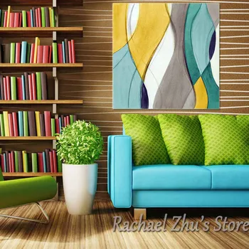 Simplu De Artă Pictate Abstract Proaspete Galben Verde Picturi In Ulei Pe Panza Poza Perete Pentru Camera De Zi Dormitor Home Decor De Perete