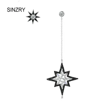 SINZRY Delicate realizate Manual inegale Cercei Personalitate Zircon Luna Steaua Lanț Lung Cercei Asimetrice Boucle D' Orielle