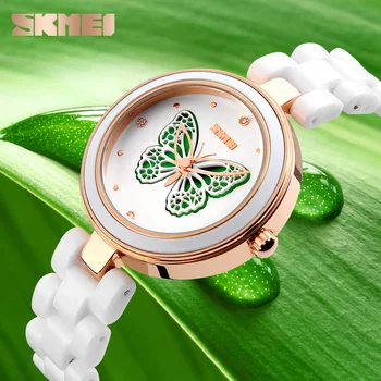 SKMEI Brand Femei Ceasuri de Lux Ceramice Trupa Cuarț Ceas Femei Impermeabil Rochie de Moda Stras Femei pe Încheietura mîinii Ceas