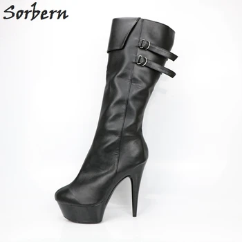 Sorbern Super Tocuri de 15Cm la Jumătatea Vițel Cizme de Mari Dimensiuni Femei Cizme Punk Femeie Pantofi Rotund Toe Boots Marimea 44 Doamnelor Pantofi