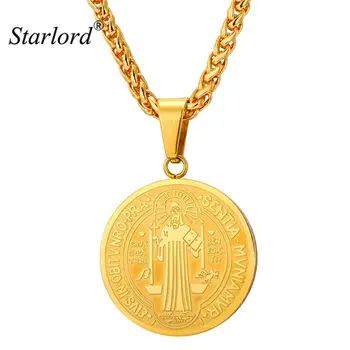 Starlord Saint Benedict Medalie Pandantiv Colier Farmece Bijuterii Cadou Oval Rotunde din Oțel Inoxidabil/Aur de Culoare Lanț de Bărbați/Femei GP1895
