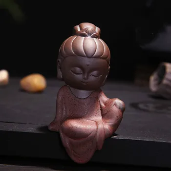 Statuie a lui Buddha Călugăr Figurina Tathagata India Yoga Mandala Violet Decor din Ceramică Artizanat Decorative lut Violet Ornamente