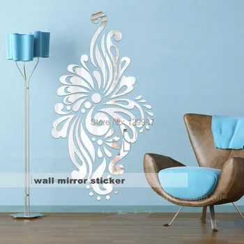 Stil European Artiest acril oglindă de perete autocolant , 54x100cm 3D flori acrilice art oglindă de perete autocolant pentru decorarea acasă