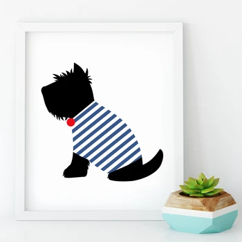 Stil Francez Câine De Arta De Imprimare Poster , Desene Animate Drăguț Scoțian Parizian Teckel Și Pisica Printuri Panza Pictura Poster Decor Acasă