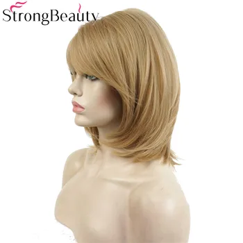 StrongBeauty Scurt Drept Natural de Aur Peruca Blonda Rezistente la Căldură, Complet Sintetic, Peruci Par pentru Femei
