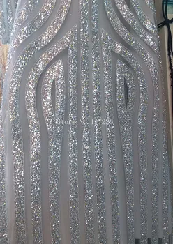 Strălucitoare de argint sclipici paiete lipite JRB-72301 broderie africane tul ochiurilor de tesatura in culoare argintie
