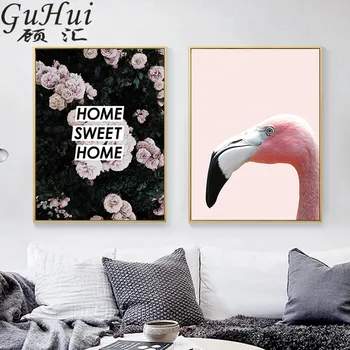 Sweet Home Nordic Flamingo Pink Rose Panza Pictura Living Decorul Camerei Quadros De Parede Para Sala Moderne, Postere, Printuri