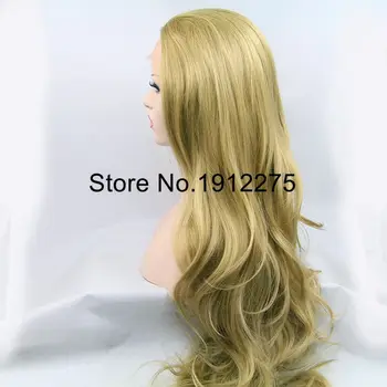 Sylvia lung val naturale blonda rezistente la căldură fibra par sintetic peruci fata dantelă pentru femei free parte dantelă moale glueless peruca