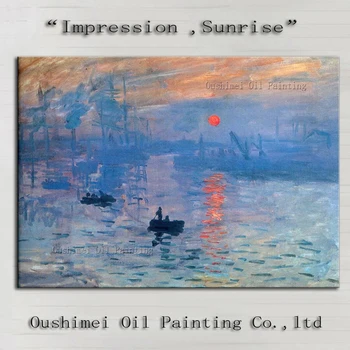Tablou De Monet, Manual Imitație Peisaj Tablouri Canvas Răsărit De Soare Peisaj Marin Pictura Reproducere Imagine Celebra Pictură În Ulei