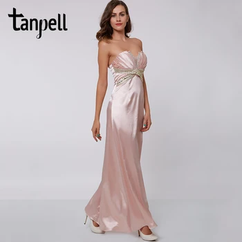 Tanpell dantelate gât rochie de seară roz fără mâneci etaj lungime rochii drepte cu margele pliuri femei mult formale rochie de seara
