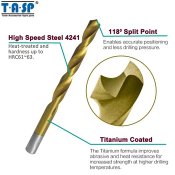 TASP 19PC Titan Acoperit HSS Burghiu Biți Set pentru Metal Foraj 1.0 ~ 10mm Rotund Coadă