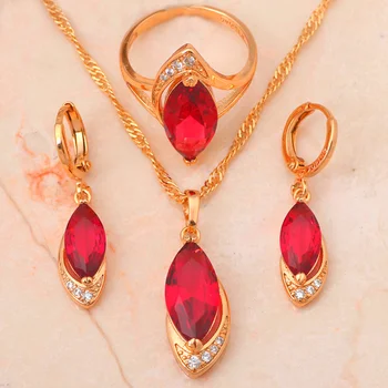 Ton de aur de Cristal Zirconia Coliere & Pandantive Cercei inel Bijuterii Set de Cristal Moda Bijuterii Ring sz #6 #7 #8 JS070A