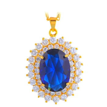 Ton de aur Zircon Albastru Zircon Inel Cercei Colier Set de Bijuterii de Cristal de Nichel si Plumb #6.75 #7.5 JS076A