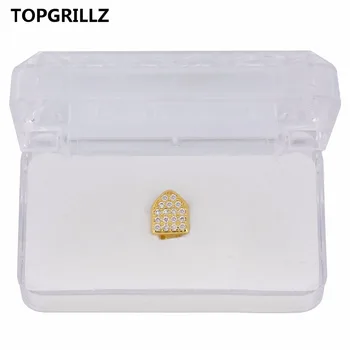 TOPGRILLZ Hip Hop Dinți Grillz Aur Pur de Culoare Placat cu un Singur Capac de Micro Pave CZ Cubic Zirconia de Sus sau ai acces la Gratare Bling Grill