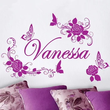 Transport Gratuit De Acasă Decorare Personalizate Personalizate Nume De Flori Și Fluture Frumusete Autocolant Perete Dormitor Fete De Artă Decor Y-664