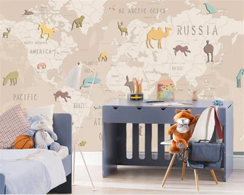 Trase de mână de desene animate de animale harta lumii pentru Copii cameră de fundal tapet pentru pereți 3 d papier peint 3d tapet mural beibehang