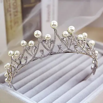 TREAZY Cristal Imita Perla Tiara Coroana Par Mireasa, Accesorii de Mireasa Quinceanera Diademe Și Coroane Miss Tiara cu Diamante