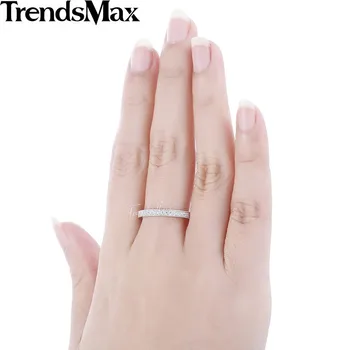 Trendsmax Pavată cu Pietre Cubic Zirconia Femei Fete Trupa Inel Argint 925 Nunta Logodna Cu 0,7 Carate KSR04