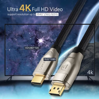 Ugreen Displayport la HDMI Cablu DP la HDMI 2.0 Adaptor Convertor 4K 60Hz Video Cablu Audio pentru HDTV Proiector Laptop 3840*2160