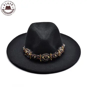 ULGEN Boemia stil pentru femei de iarnă pălărie fedora doamnelor negru rece fedoras Jazz pălării panama lână