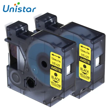 UNISTAR 2 Pachet/lot Compatibil DYMO D1 Eticheta Tapes 12mm negru pe Galben 45018 pentru DYMO LabelManager 160 280 420P PnP 220P 360D