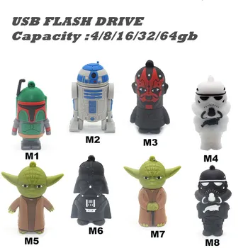 USB Star Wars Pendrive 16 gb USB Flash Drive 32 GB R2D2 Cheie USB Darth Vader Memory Stick Yoda Pen Drive 4G 8G 64G 8 Culori