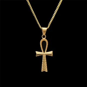 UWIN din Oțel Inoxidabil Ankh, Crucea Pandantiv Pentru Barbati Hip hop Stil de Culoare de Aur Egiptean Cheie din Viața Pandantiv Colier cu Lanț de Bijuterii
