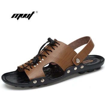 Vara Barbati Sandale Vintage din Piele cu Toc Plat Masiv de Plajă, Sandale Gladiator de sex masculin Papuci flip-flops Pantofi de Vara
