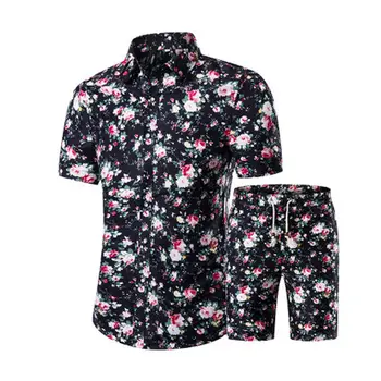Vara Barbati tricou + pantaloni Scurți Model Decorativ Două Seturi de Piese Plus Dimensiune Camisa Masculina