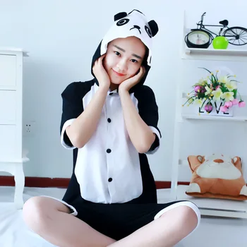 Vara Bumbac Ochi panda body-uri, Pijamale Desene animate de Animale Pijama Salopeta Hanorace Costume Cosplay maneca Scurta, Pijamale Pijamas