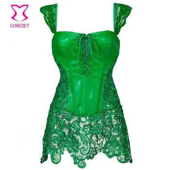 Verde Faux din Piele PVC Steampunk Gotic Imbracaminte Femei Burlesque Talie Corset Vesta Rochie Bustiera Formator Corpete Corselet