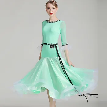 Verde femei albe dans rochie standard, rochie de bal dans purta vals rochie franjuri flamenco spaniol rochie de tango