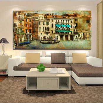 Vintage Apă Orașul Veneția Pictură în Ulei Peisaj Romantic Orașe pe Canvas Wall Art Imaginile pentru Camera de zi Cuadros Decor