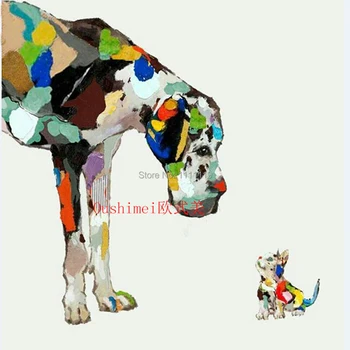 Vopsea de mână Arta de Perete Decor Acasă Animal, Câine și Pisică, Uită-te La Fiecare Alte Pictură în Ulei Abstract lucrate Manual din Acril Stea Panza Imagini