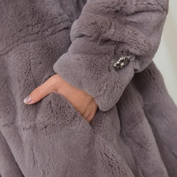 Vrac se potrivi cu gluga naturala de iepure rex haine de blană, îmbrăcăminte exterioară pentru femei, O linie de cristal piatră mare de jos tiv real jachete de blană de iarnă din 2018