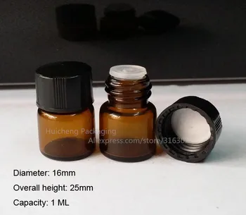 Vânzare fierbinte 100 x 1ML Mini Flacon din Sticlă brună cu Orificiu Reductor & Capac Negru, 1/4 Dram Mici Esențial Sticla