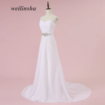 Weilinsha Romantice Strapless a-line Rochii de Mireasa Simple Pliuri Ieftine Sifon Dantela Sus În Stoc Vestido de Noiva
