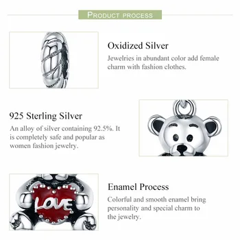WOSTU Argint 925 Dragoste Îmbrățișare de Colectare Îmbrățișare de Urs Dragoste Pandantiv Inima Pentru a se Potrivi Design Original Farmecul Brățară pentru Femei BKC521