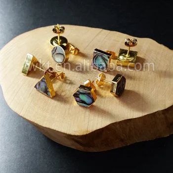 WT-E170 Noi cercei moda bijuterii naturale de coajă scoică abalone piatră se amestecă forma mix de culoare cu aur galvanizare cercei pentru femei