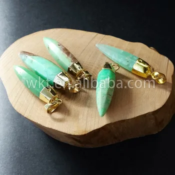 WT-P661 naturale chrysoprase glonț pandantiv moda bijuterii pandantiv glont pandantiv pentru femei din aur de 24k tapiterie