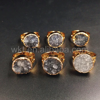WT-R246 de Design de Moda Druzy Inel Bijuterii Cadou Naturale druzy piatră brută piatră gri inele cu aur de 24k inel inele de piatră