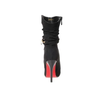 XJRHXJR Versiune Coreea de piele de Căprioară Sexy Tocuri Înalte de Moda de la Jumătatea Vițel Cizme de Călărie de Iarnă Pantofi pentru Femeie Cizme Înalte Tocuri Subtiri Negre 32-46