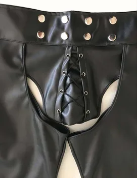 XX62 2017 S-2XL Nou Cald Black Mens Latex PVC Robie Deschide Cortch pantaloni Scurți Gotic Fetish Homosexuali Bărbați Faux din Piele Dantela Sus Pantaloni