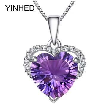 YINHED Brand de Moda Bijuterii Colier Argint 925 Inima Violet Cubic Zirconia Colier Pandantiv pentru Femei ZN096