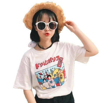 YouGeMan Femei de Moda de Vara Tricouri 2018 coreean Ulzzang Harajuku Desene animate Print Casual cu Maneci Scurte T-shirt de Tineret Alb Topuri
